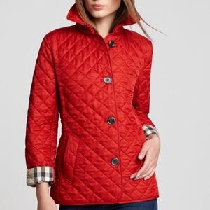 Burberry Brit Copford Red Quilted Button Jacket Size Medium